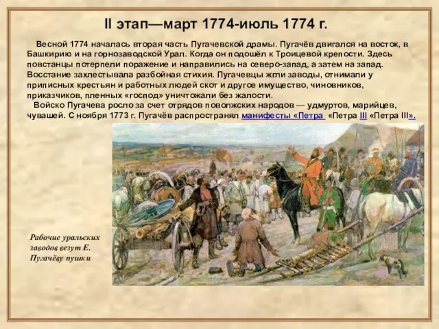 II этап—март 1774-июль 1774 г. Весной 1774 началась вторая часть Пугачевской