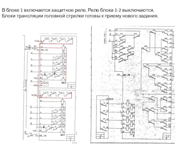 В блоке 1 включается защитное реле. Реле блока 1-2 выключаются. Блоки