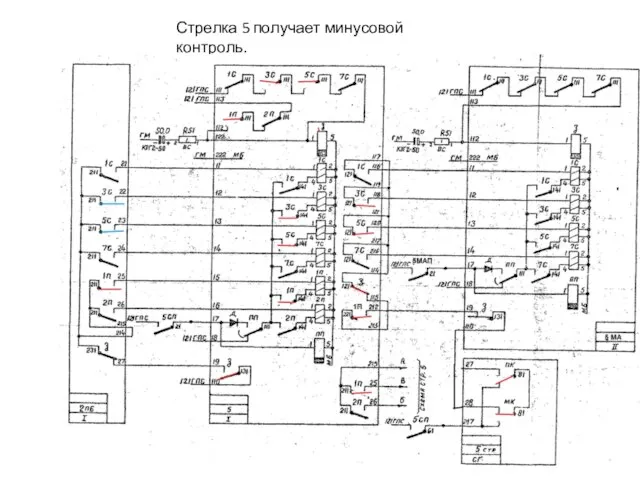 Стрелка 5 получает минусовой контроль.