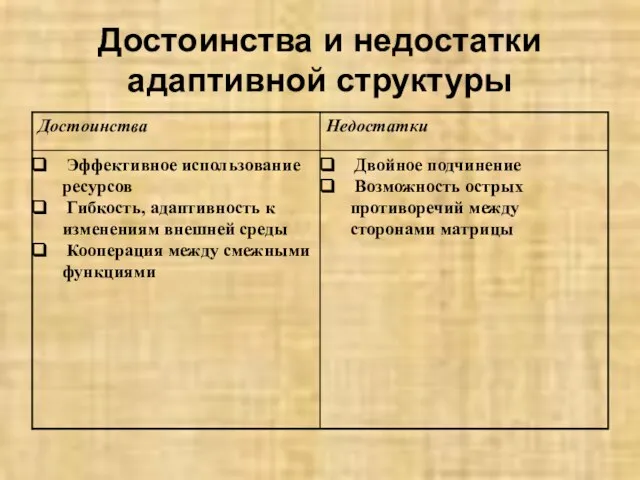 Достоинства и недостатки адаптивной структуры