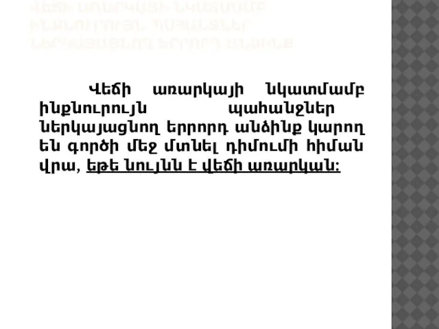 ՎԵՃԻ ԱՌԱՐԿԱՅԻ ՆԿԱՏՄԱՄԲ ԻՆՔՆՈՒՐՈՒՅՆ ՊԱՀԱՆՋՆԵՐ ՆԵՐԿԱՅԱՑՆՈՂ ԵՐՐՈՐԴ ԱՆՁԻՆՔ Վեճի առարկայի նկատմամբ