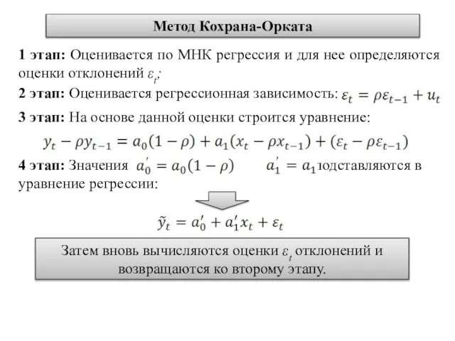 4 этап: Значения и подставляются в уравнение регрессии: Метод Кохрана-Орката 1