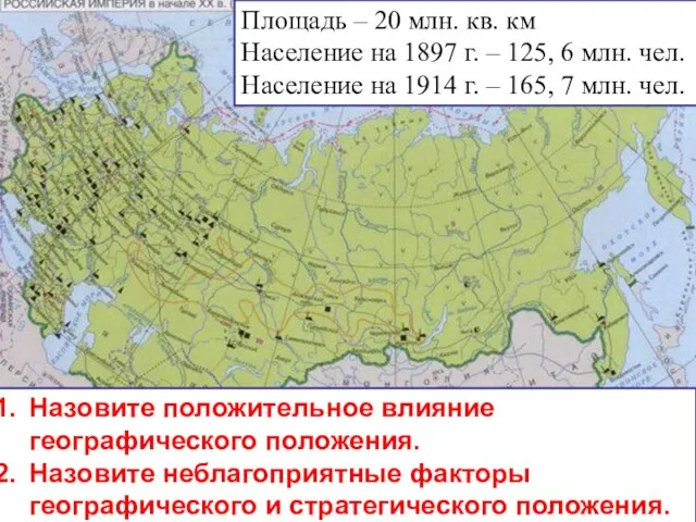 Площадь – 20 млн. кв. км Население на 1897 г. –