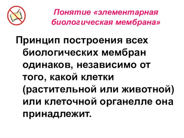 Понятие «элементарная биологическая мембрана» Принцип построения всех биологических мембран одинаков, независимо