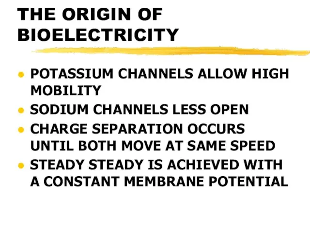 THE ORIGIN OF BIOELECTRICITY POTASSIUM CHANNELS ALLOW HIGH MOBILITY SODIUM CHANNELS