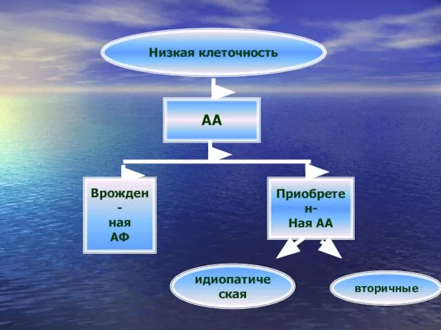 Низкая клеточность АА Врожден- ная АФ Приобретен- Ная АА идиопатическая вторичные