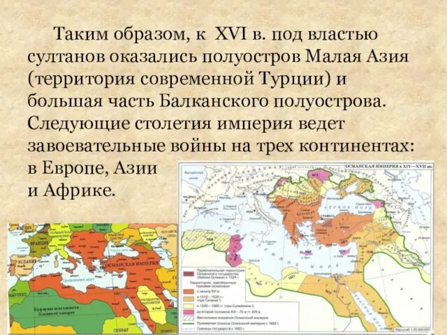 Таким образом, к XVI в. под властью султанов оказались полуостров Малая