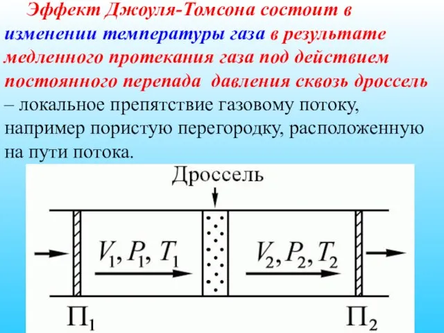 Эффект Джоуля-Томсона состоит в изменении температуры газа в результате медленного протекания