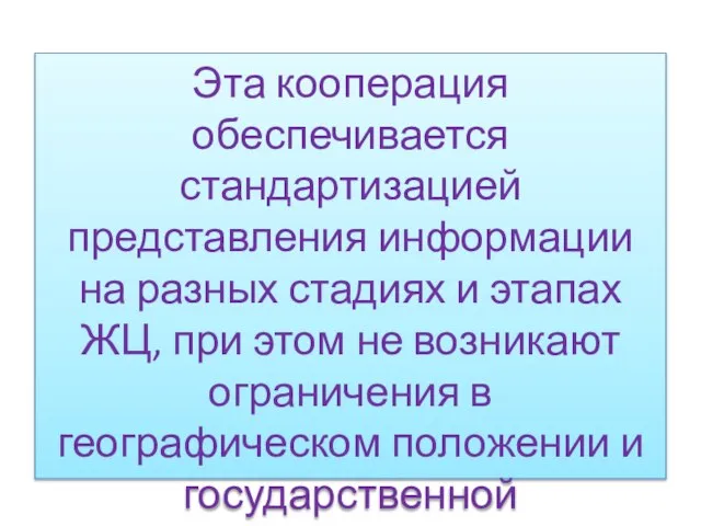 Эта кооперация обеспечивается стандартизацией представления информации на разных стадиях и этапах