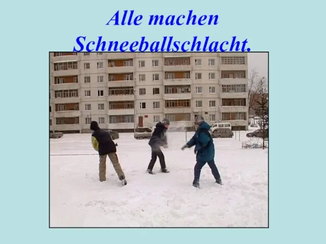 Alle machen Schneeballschlacht.