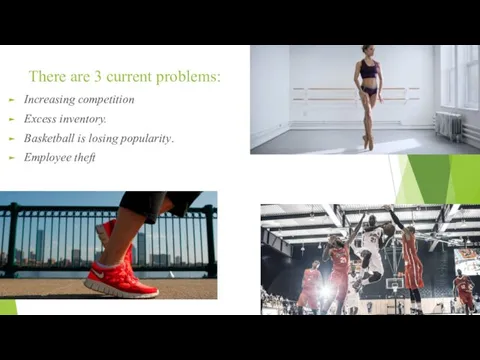 There are 3 current problems: Increasing competition Excess inventory. Basketball is losing popularity. Employee theft