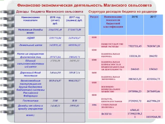 Финансово-экономическая деятельность Маганского сельсовета Доходы бюджета Маганского сельсовета Структура расходов бюджета по разделам