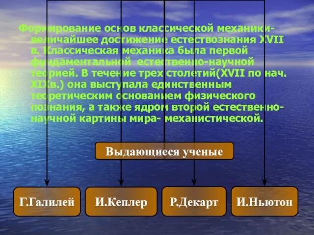 Формирование основ классической механики- величайшее достижение естествознания XVII в. Классическая механика