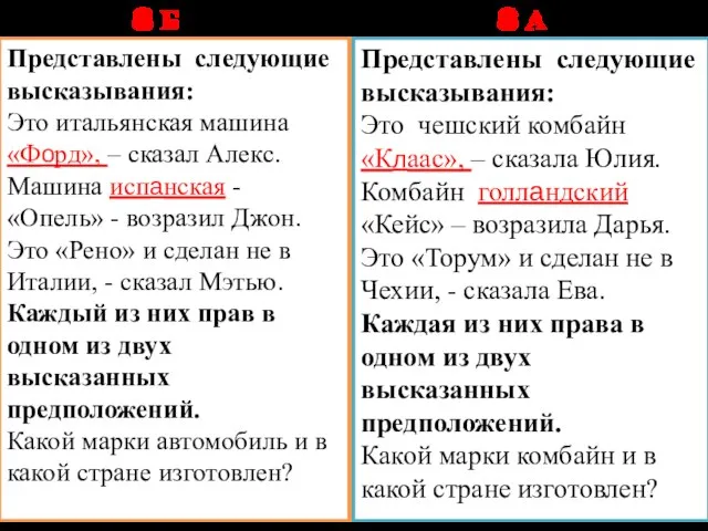 Представлены следующие высказывания: Это итальянская машина «Форд», – сказал Алекс. Машина