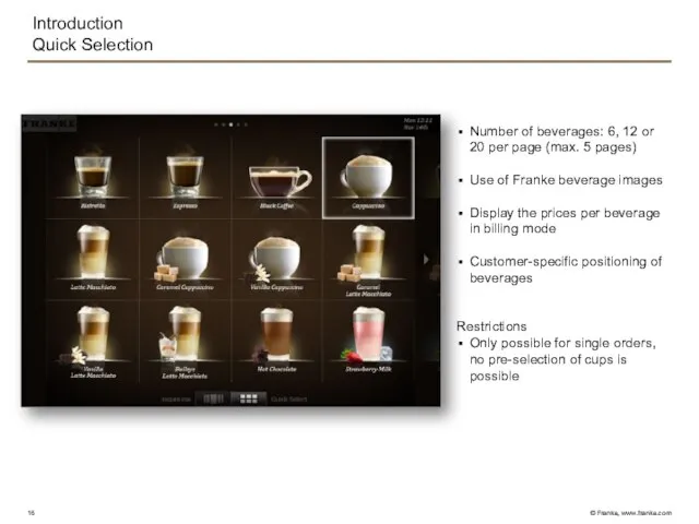 Introduction Quick Selection Number of beverages: 6, 12 or 20 per