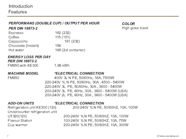 Introduction Features PERFORMANS (DOUBLE CUP) / OUTPUT PER HOUR PER DIN