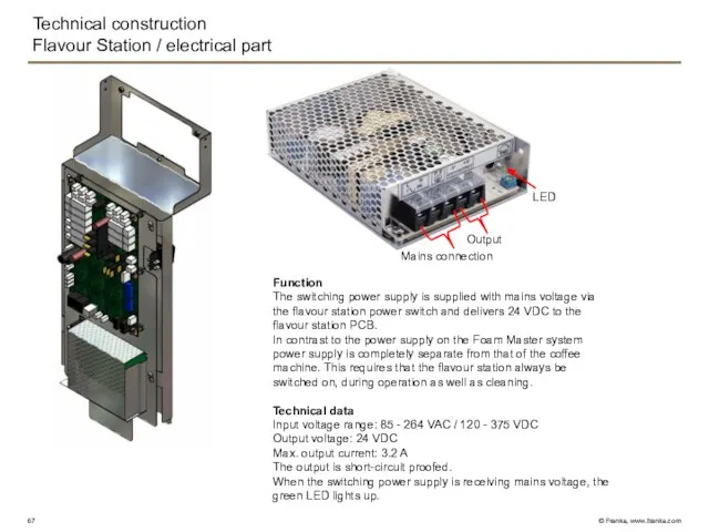 Technical construction Flavour Station / electrical part Function The switching power