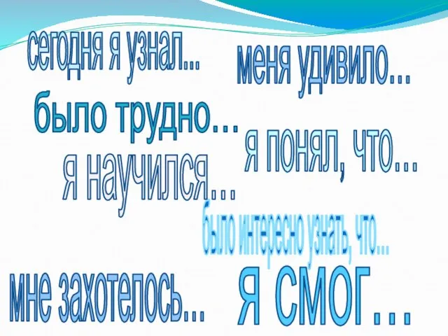 сегодня я узнал... я смог… было трудно… было интересно узнать, что…