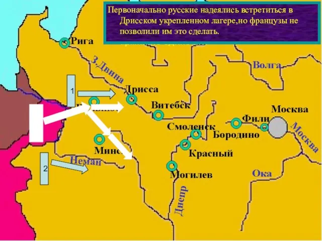 Действия французов заставили русское командо-вание начать отступление,чтобы не дать Напо-леону разбить