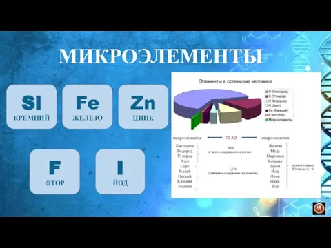 МИКРОЭЛЕМЕНТЫ Si КРЕМНИЙ Fe ЖЕЛЕЗО F ФТОР Zn ЦИНК I ЙОД