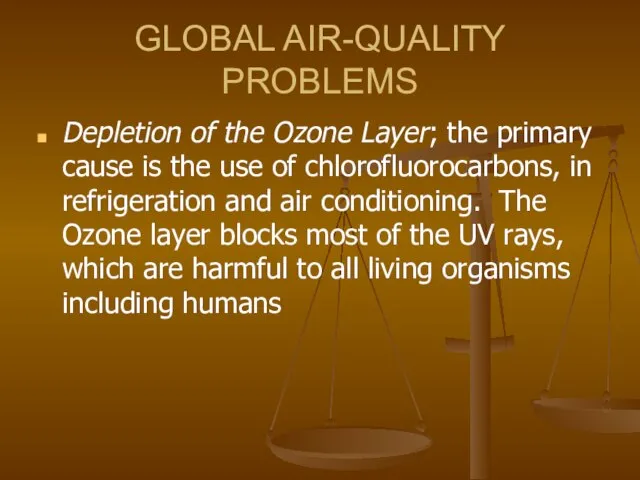 GLOBAL AIR-QUALITY PROBLEMS Depletion of the Ozone Layer; the primary cause