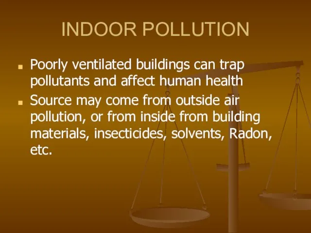 INDOOR POLLUTION Poorly ventilated buildings can trap pollutants and affect human