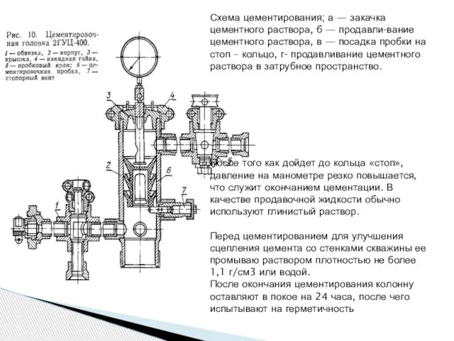 Схема цементирования; а — закачка цементного раствора, б — продавли-вание цементного