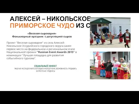 АЛЕКСЕЙ – НИКОЛЬСКОЕ ПРИМОРСКОЕ ЧУДО ИЗ СЫРА СОЦИАЛЬНЫЙ ЭФФЕКТ РАБОЧИЕ МЕСТА