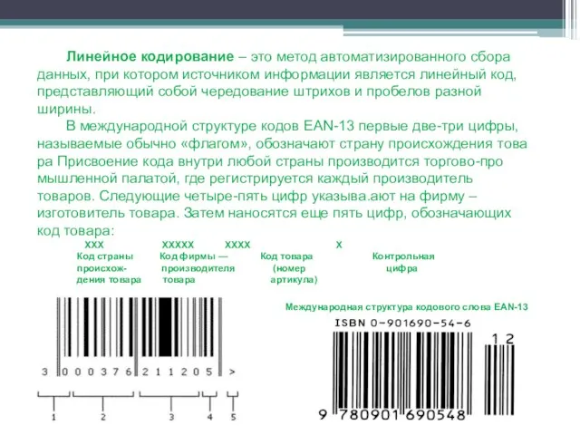 Линейное кодирование – это метод автоматизированного сбо­ра данных, при котором источником