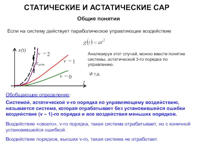 СТАТИЧЕСКИЕ И АСТАТИЧЕСКИЕ САР Общие понятия Если на систему действует параболическое