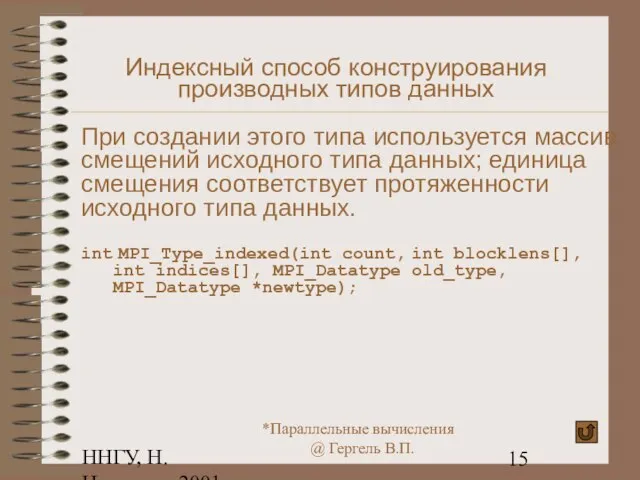 ННГУ, Н.Новгород, 2001 Индексный способ конструирования производных типов данных При создании