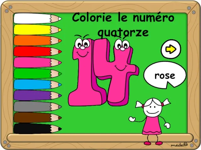 Colorie le numéro quatorze rose