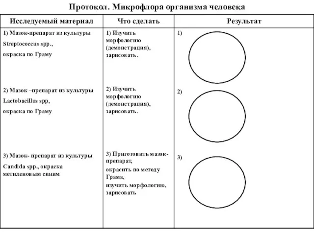 Протокол. Микрофлора организма человека