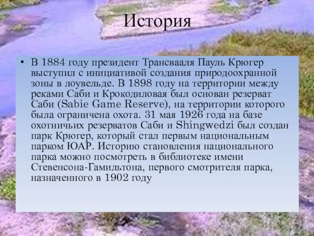 История В 1884 году президент Трансвааля Пауль Крюгер выступил с инициативой