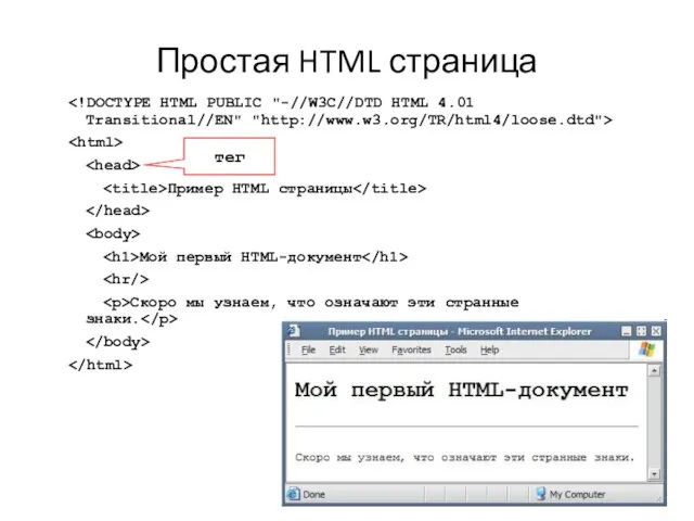 Простая HTML страница Пример HTML страницы Мой первый HTML-документ Скоро мы