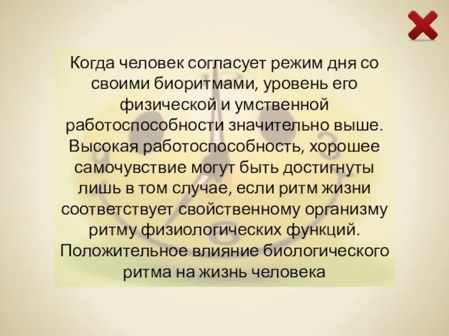 Когда человек согласует режим дня со своими биоритмами, уровень его физической