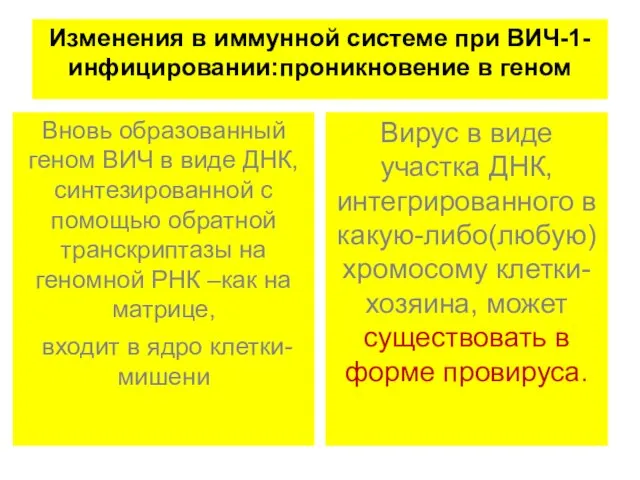 Изменения в иммунной системе при ВИЧ-1-инфицировании:проникновение в геном Вновь образованный геном