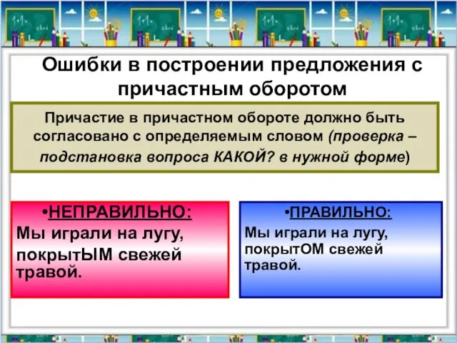 Причастие в причастном обороте должно быть согласовано с определяемым словом (проверка