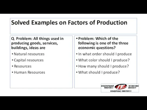 Solved Examples on Factors of Production Q. Problem: All things used