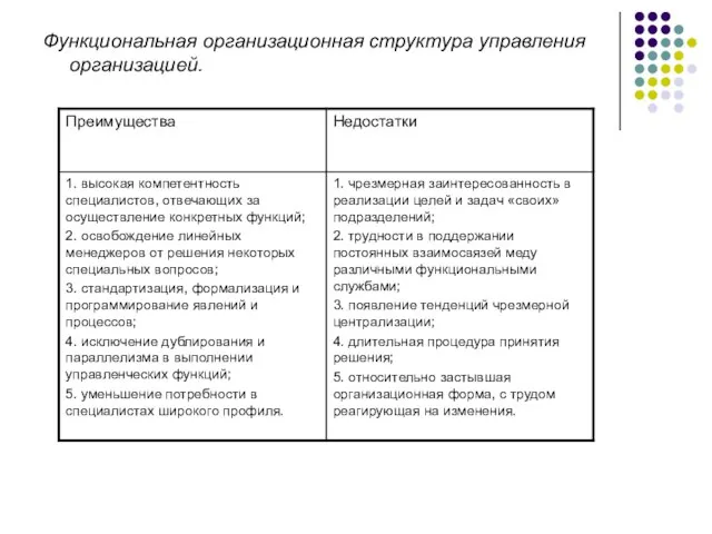 Функциональная организационная структура управления организацией.