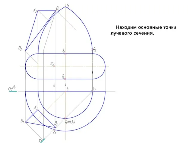 Находим основные точки лучевого сечения.