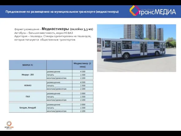 Формат размещения – Медиастикеры (оклейка 3,3 м2) Автобусы – большая вместимость,