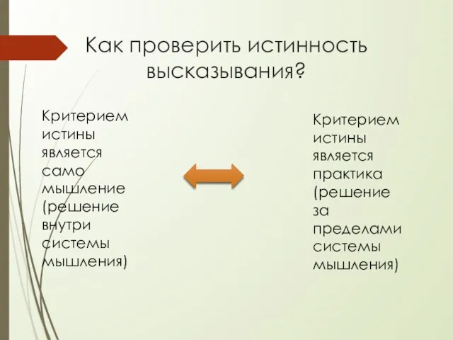 Как проверить истинность высказывания? Критерием истины является само мышление (решение внутри