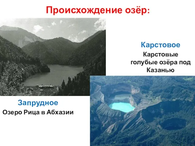 Происхождение озёр: Запрудное Озеро Рица в Абхазии Карстовое Карстовые голубые озёра под Казанью