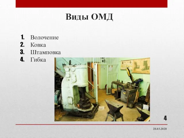 Виды ОМД Волочение Ковка Штамповка Гибка 28.03.2020