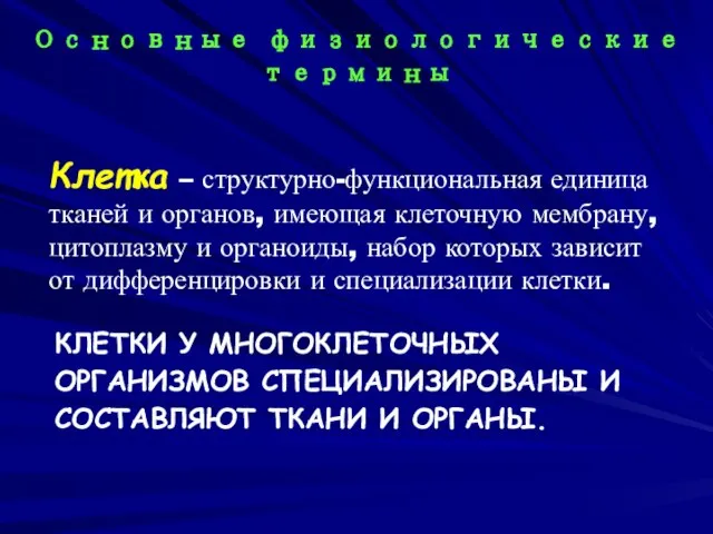 КЛЕТКИ У МНОГОКЛЕТОЧНЫХ ОРГАНИЗМОВ СПЕЦИАЛИЗИРОВАНЫ И СОСТАВЛЯЮТ ТКАНИ И ОРГАНЫ. Клетка