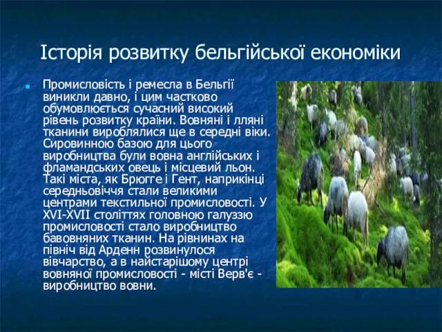 Історія розвитку бельгійської економіки Промисловість і ремесла в Бельгії виникли давно,