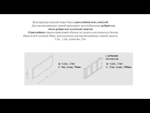 Конструкция панелей может быть однослойной или слоистой. Для неотапливаемых зданий применяют
