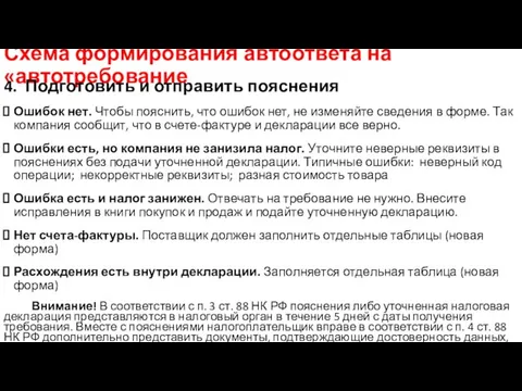 Схема формирования автоответа на «автотребование 4. Подготовить и отправить пояснения Ошибок