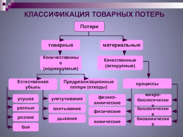 КЛАССИФИКАЦИЯ ТОВАРНЫХ ПОТЕРЬ